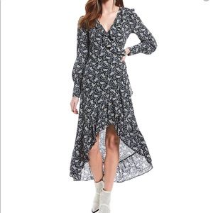 Floral Faux Wrap Ruffled Long Sleeve High-Low Dress Size S